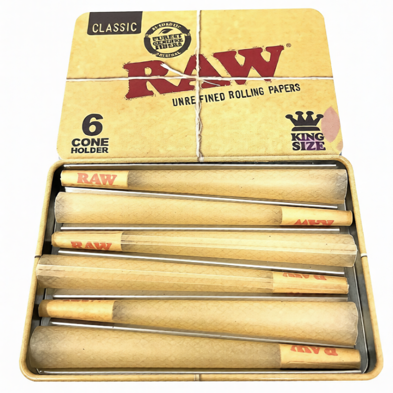 RAW Tin Case with 6 King Size Pre Rolled Cones