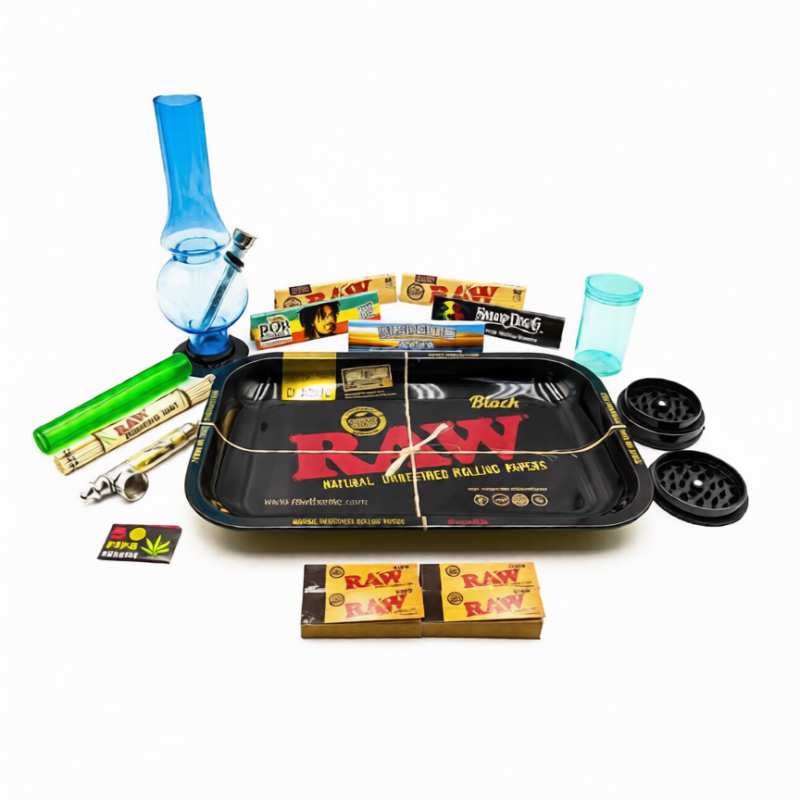 RAW Black Rolling Tray Bong Set