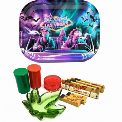 Bat Country Las Vegas Metal Rolling Tray Ash Tray Set