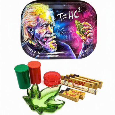 Einstein T=HC2 Metal Rolling Tray with Ash Tray Set
