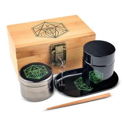 Leaf-Way Filled Bamboo Rolling Box (6.5"x4"x3")