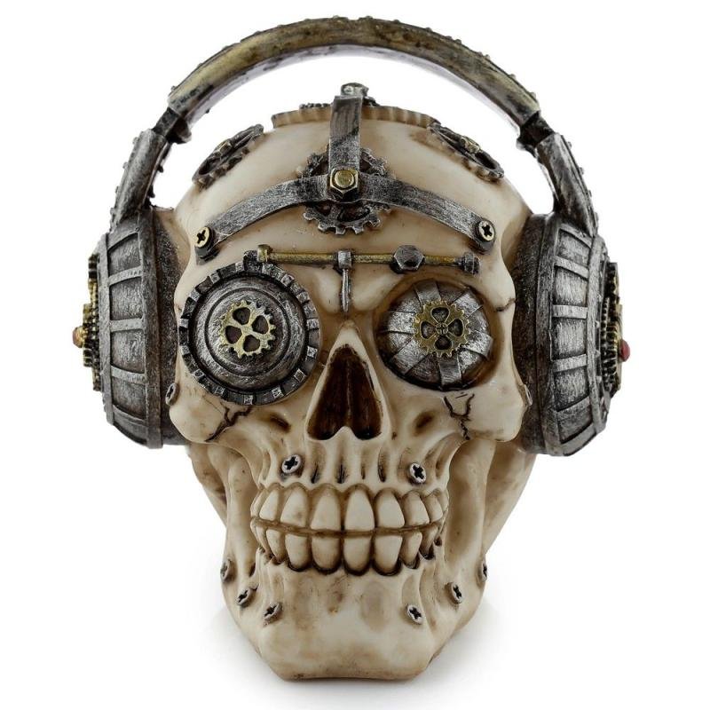 Steampunk Skull with Headphones Resin Ornament