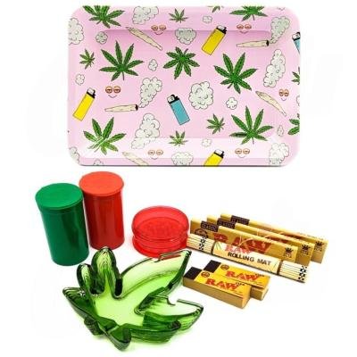 Cloud 9 Weed Design Pink Metal Rolling with Ash Tray Set