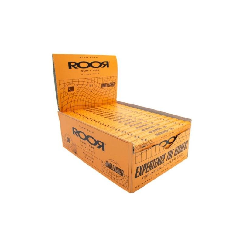 Roor CBD Gum Unbleached Hemp Ultra Thin Slim Rolling Papers & Tips