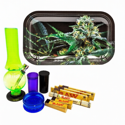 OG Kush Black Metal Rolling Tray Bong Set