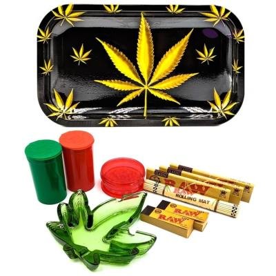 Black Tray With Gold Leaf Metal Rolling Tray